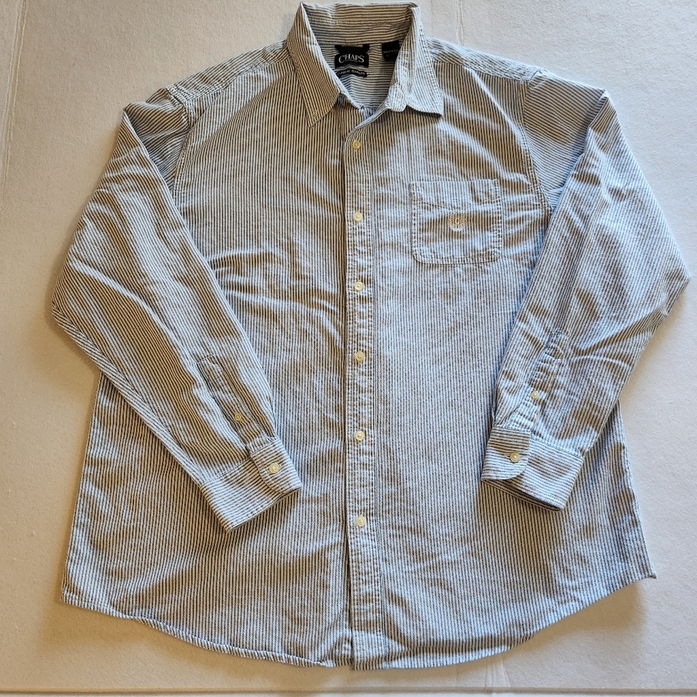 Chaps Classic Stripe Long-Sleeve Shirt - Blue/White Size XXL